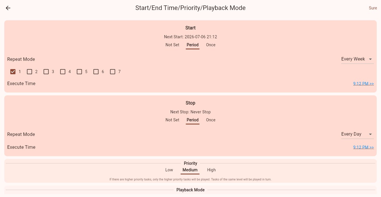 Period schedule settings